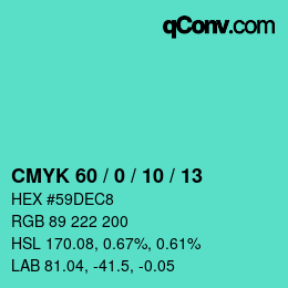 Color code: CMYK 60 / 0 / 10 / 13 | qconv.com