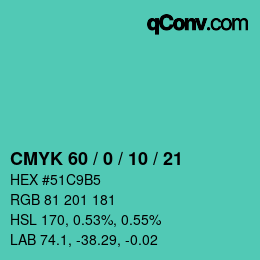 Color code: CMYK 60 / 0 / 10 / 21 | qconv.com