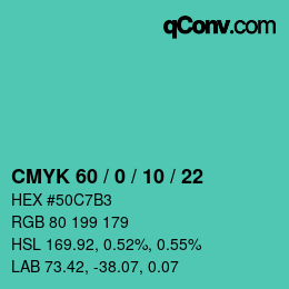 Color code: CMYK 60 / 0 / 10 / 22 | qconv.com