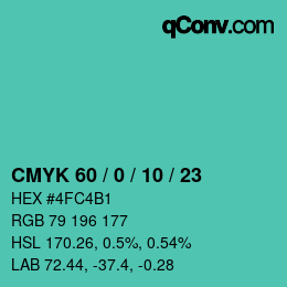 カラーコード: CMYK 60 / 0 / 10 / 23 | qconv.com