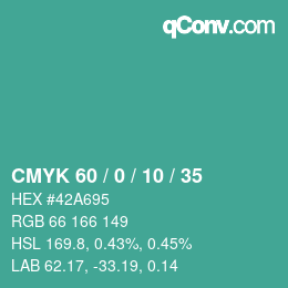 カラーコード: CMYK 60 / 0 / 10 / 35 | qconv.com