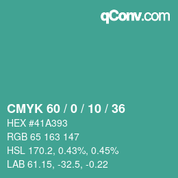 カラーコード: CMYK 60 / 0 / 10 / 36 | qconv.com