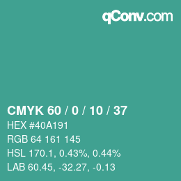 颜色代码: CMYK 60 / 0 / 10 / 37 | qconv.com