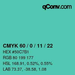 Color code: CMYK 60 / 0 / 11 / 22 | qconv.com