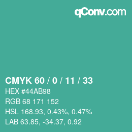 Color code: CMYK 60 / 0 / 11 / 33 | qconv.com