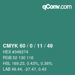 カラーコード: CMYK 60 / 0 / 11 / 49 | qconv.com