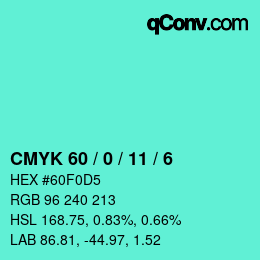 カラーコード: CMYK 60 / 0 / 11 / 6 | qconv.com