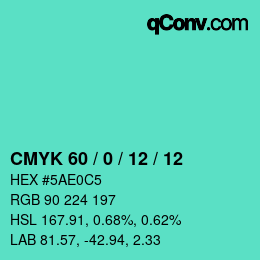 Farbcode: CMYK 60 / 0 / 12 / 12 | qconv.com
