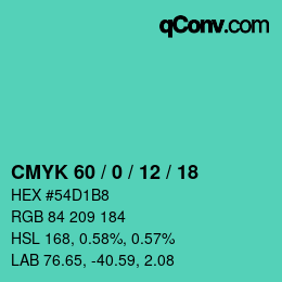Farbcode: CMYK 60 / 0 / 12 / 18 | qconv.com