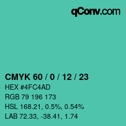 Color code: CMYK 60 / 0 / 12 / 23 | qconv.com