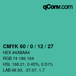 カラーコード: CMYK 60 / 0 / 12 / 27 | qconv.com