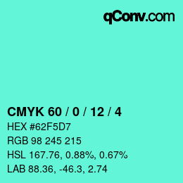 カラーコード: CMYK 60 / 0 / 12 / 4 | qconv.com