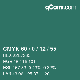 Color code: CMYK 60 / 0 / 12 / 55 | qconv.com