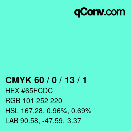 カラーコード: CMYK 60 / 0 / 13 / 1 | qconv.com
