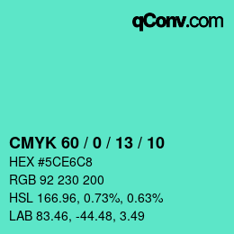 Color code: CMYK 60 / 0 / 13 / 10 | qconv.com