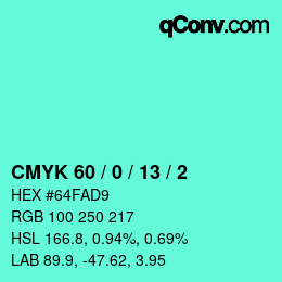 カラーコード: CMYK 60 / 0 / 13 / 2 | qconv.com