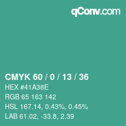 颜色代码: CMYK 60 / 0 / 13 / 36 | qconv.com