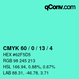颜色代码: CMYK 60 / 0 / 13 / 4 | qconv.com