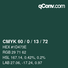 Color code: CMYK 60 / 0 / 13 / 72 | qconv.com