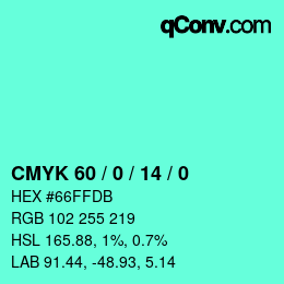 カラーコード: CMYK 60 / 0 / 14 / 0 | qconv.com