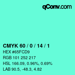 カラーコード: CMYK 60 / 0 / 14 / 1 | qconv.com