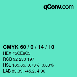 カラーコード: CMYK 60 / 0 / 14 / 10 | qconv.com