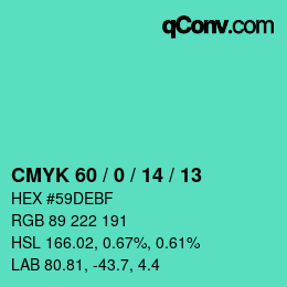 Color code: CMYK 60 / 0 / 14 / 13 | qconv.com
