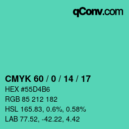Color code: CMYK 60 / 0 / 14 / 17 | qconv.com