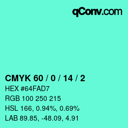 カラーコード: CMYK 60 / 0 / 14 / 2 | qconv.com