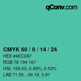 颜色代码: CMYK 60 / 0 / 14 / 24 | qconv.com