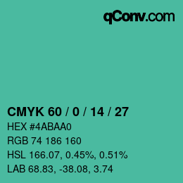Color code: CMYK 60 / 0 / 14 / 27 | qconv.com