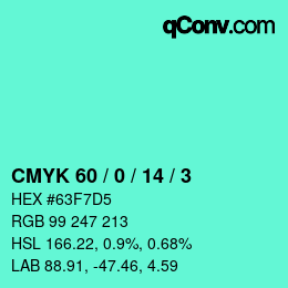 カラーコード: CMYK 60 / 0 / 14 / 3 | qconv.com