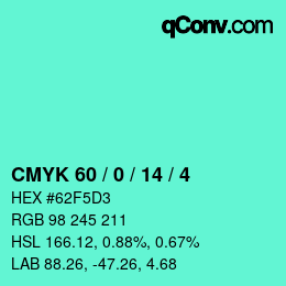 カラーコード: CMYK 60 / 0 / 14 / 4 | qconv.com