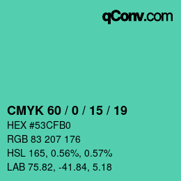 カラーコード: CMYK 60 / 0 / 15 / 19 | qconv.com