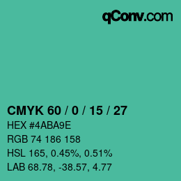 Color code: CMYK 60 / 0 / 15 / 27 | qconv.com