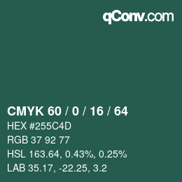 颜色代码: CMYK 60 / 0 / 16 / 64 | qconv.com