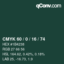 Color code: CMYK 60 / 0 / 16 / 74 | qconv.com