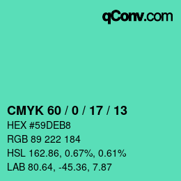 Color code: CMYK 60 / 0 / 17 / 13 | qconv.com