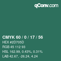カラーコード: CMYK 60 / 0 / 17 / 56 | qconv.com