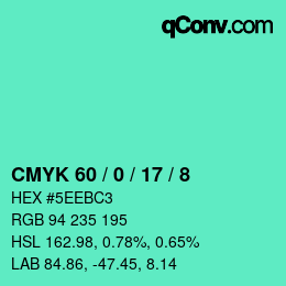 Color code: CMYK 60 / 0 / 17 / 8 | qconv.com