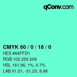 カラーコード: CMYK 60 / 0 / 18 / 0 | qconv.com