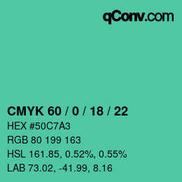 Color code: CMYK 60 / 0 / 18 / 22 | qconv.com