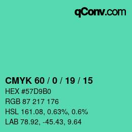 Farbcode: CMYK 60 / 0 / 19 / 15 | qconv.com