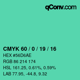 颜色代码: CMYK 60 / 0 / 19 / 16 | qconv.com