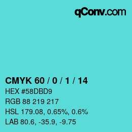 カラーコード: CMYK 60 / 0 / 1 / 14 | qconv.com
