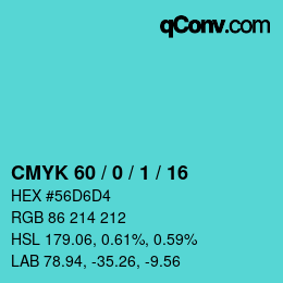 カラーコード: CMYK 60 / 0 / 1 / 16 | qconv.com