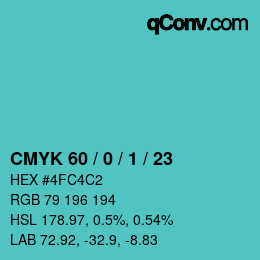 Color code: CMYK 60 / 0 / 1 / 23 | qconv.com