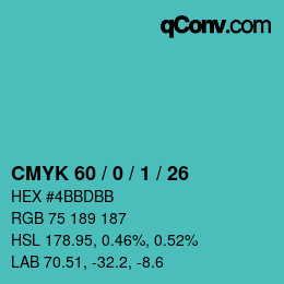 カラーコード: CMYK 60 / 0 / 1 / 26 | qconv.com