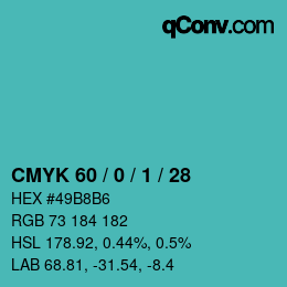 カラーコード: CMYK 60 / 0 / 1 / 28 | qconv.com