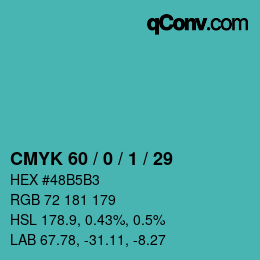 カラーコード: CMYK 60 / 0 / 1 / 29 | qconv.com